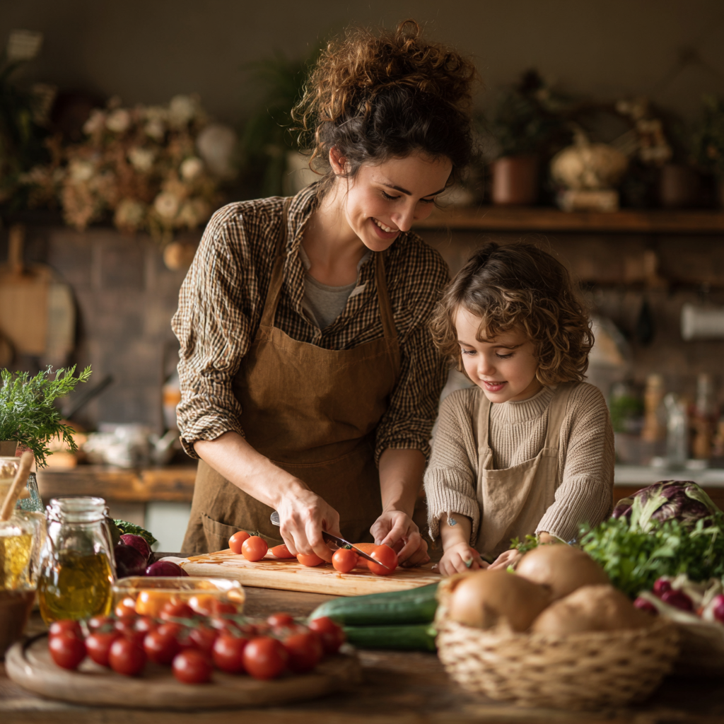 Сім'я готує разом на кухні